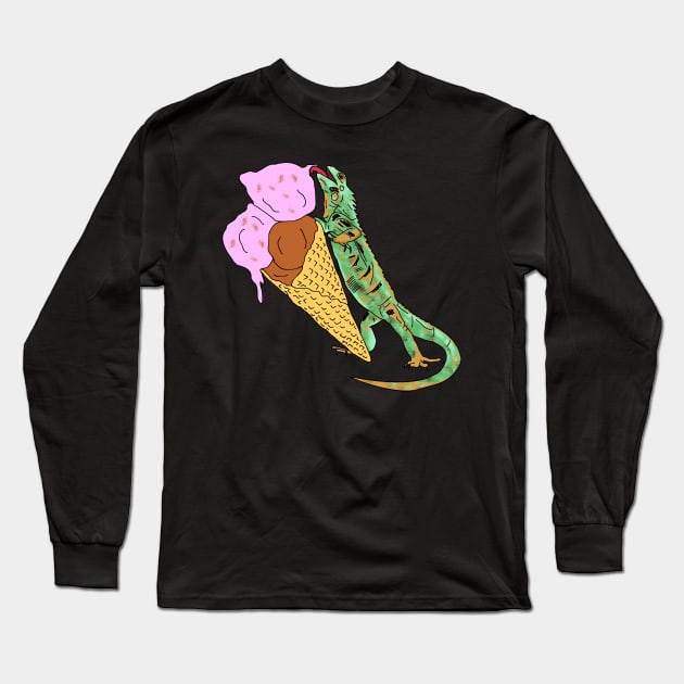 iguana eating ice cream doodle Long Sleeve T-Shirt by FandomizedRose